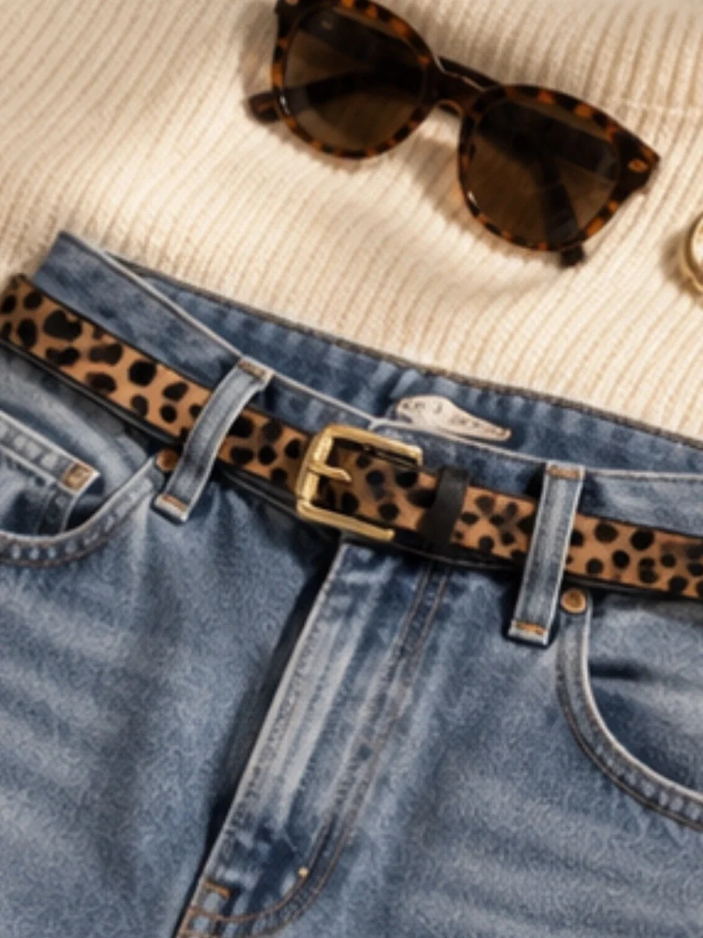J.Crew Leopard Calf Hair Leather Skinny Belt Gold Buckle Made USA